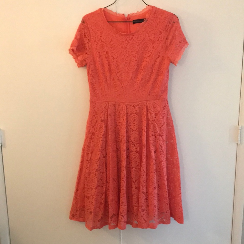 Dress Tells Coral Lace Fit and Flare Dress